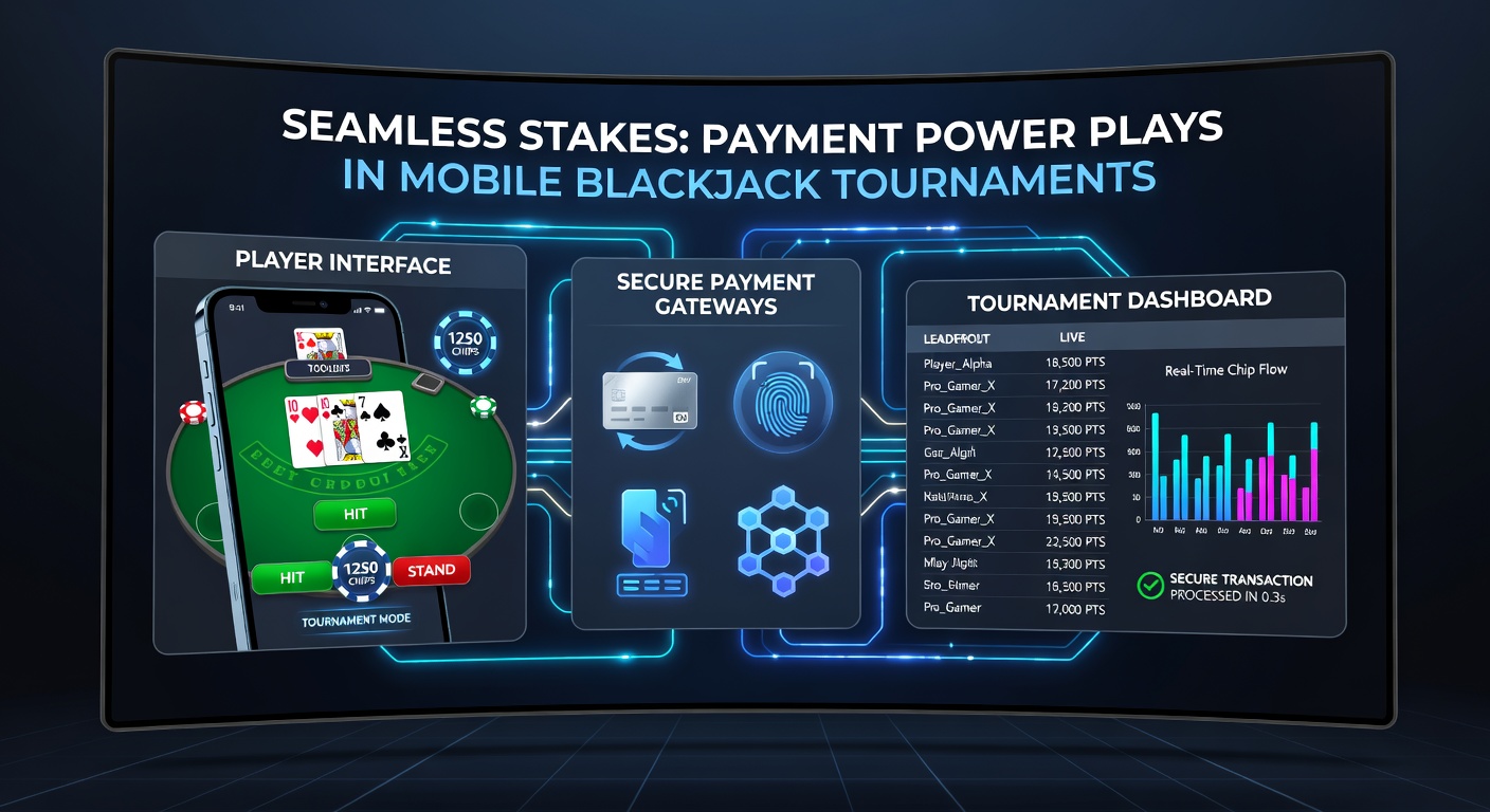 Grafik mit Schloss-Symbolen, Blockchain-Ketten und Regulierungsabzeichen um ein Blackjack-Turnier-Smartphone, die Sicherheit von Zahlungen betont